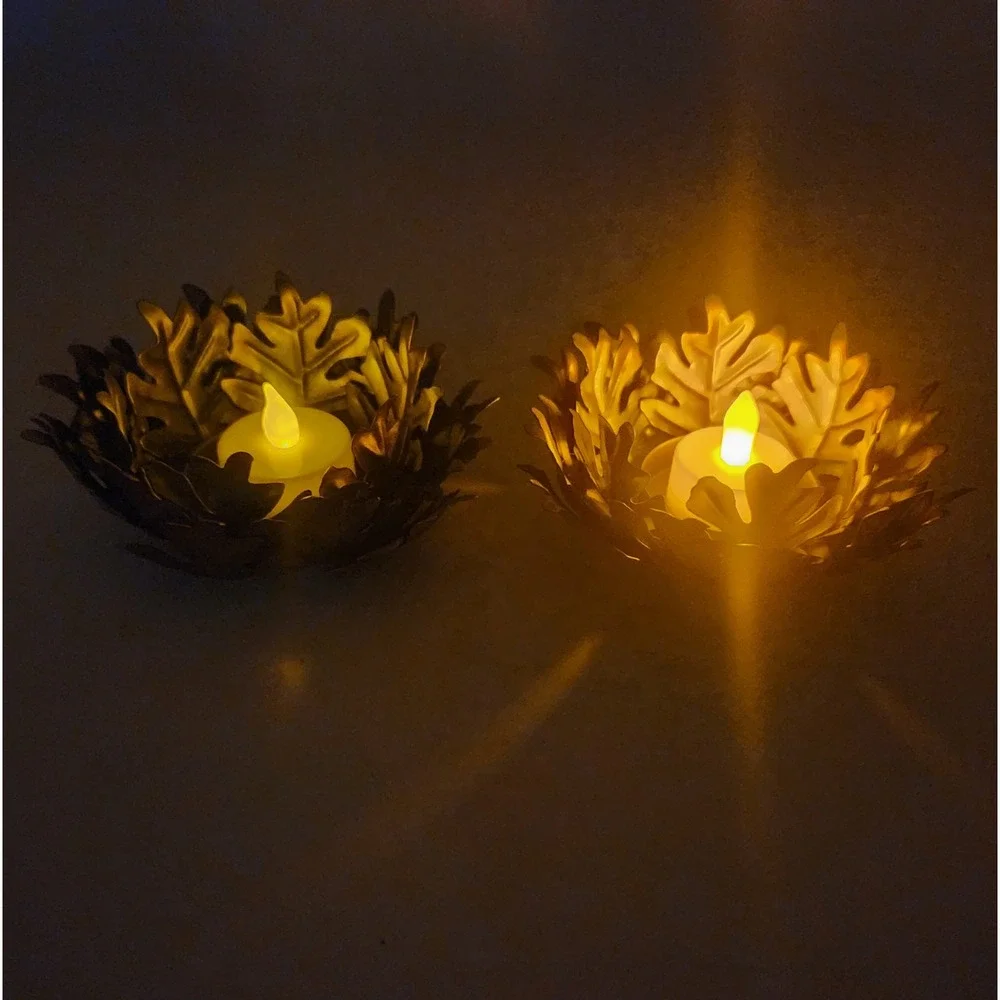 Fall Leaf‎ 3D Tealight Candle Holders Set of 2 Autumn Colors Delicate Decor